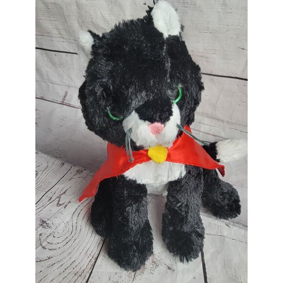 Unipak stuffed tuxedo black & white super hero cat kitty with red cape 10 inch - Picture 2 of 9